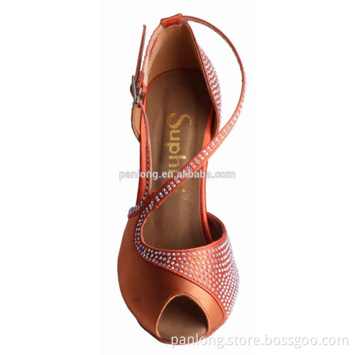 Suphini new design ladies deep tan and orange latin dance shoes